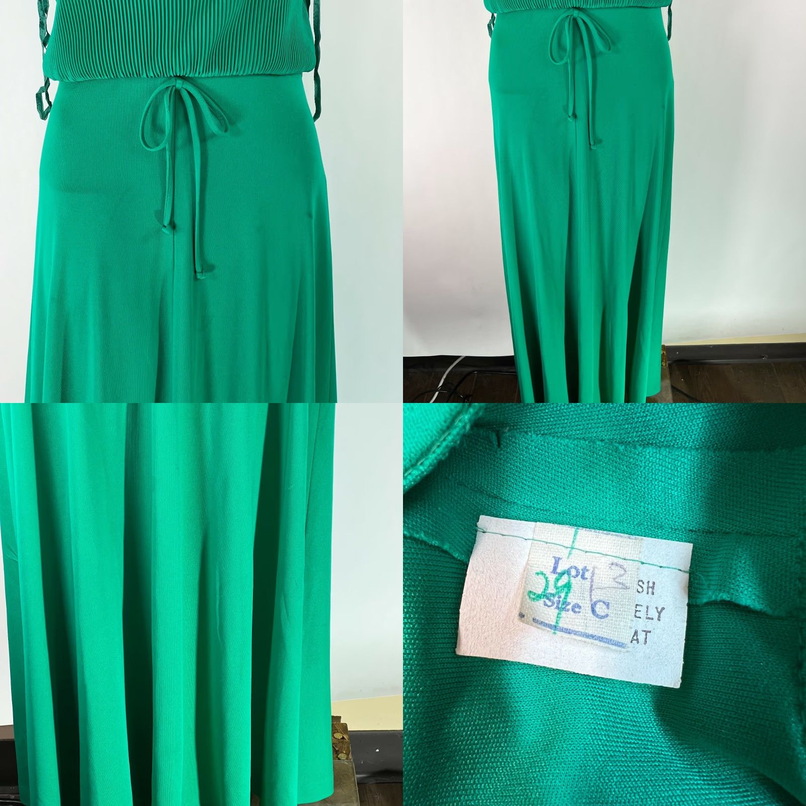 Vintage ILGWU Green Maxi Dress with Spaghetti Straps and Tie Waist, Size 29, Womens, Party/Cocktail, Designer Size 4XL / US 24-26 - 8 Thumbnail