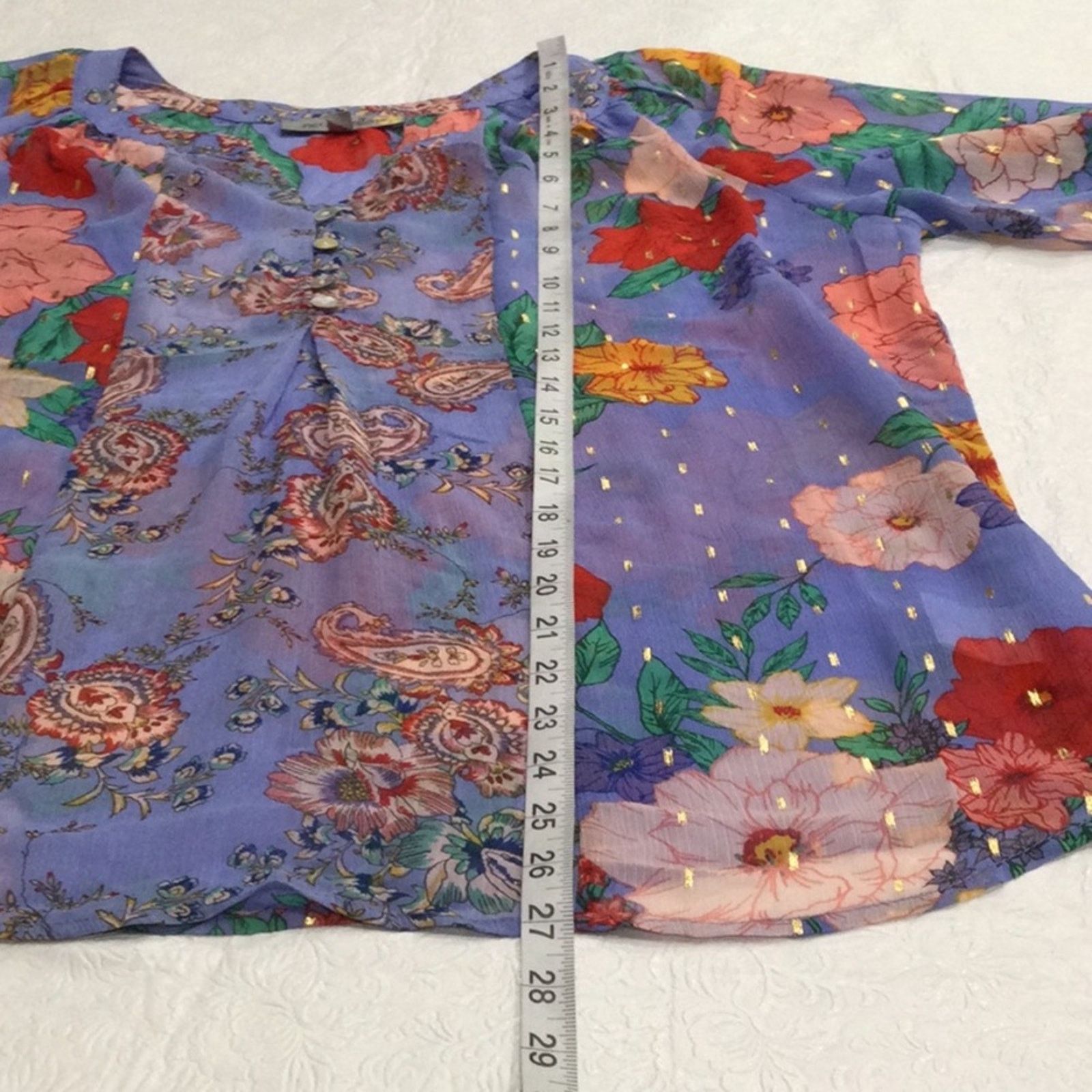 Other Figueroa & Flower Sheer Floral 3/4 Tie Sleeve Blouse Size 1X Size XL / US 12-14 / IT 48-50 - 14 Thumbnail