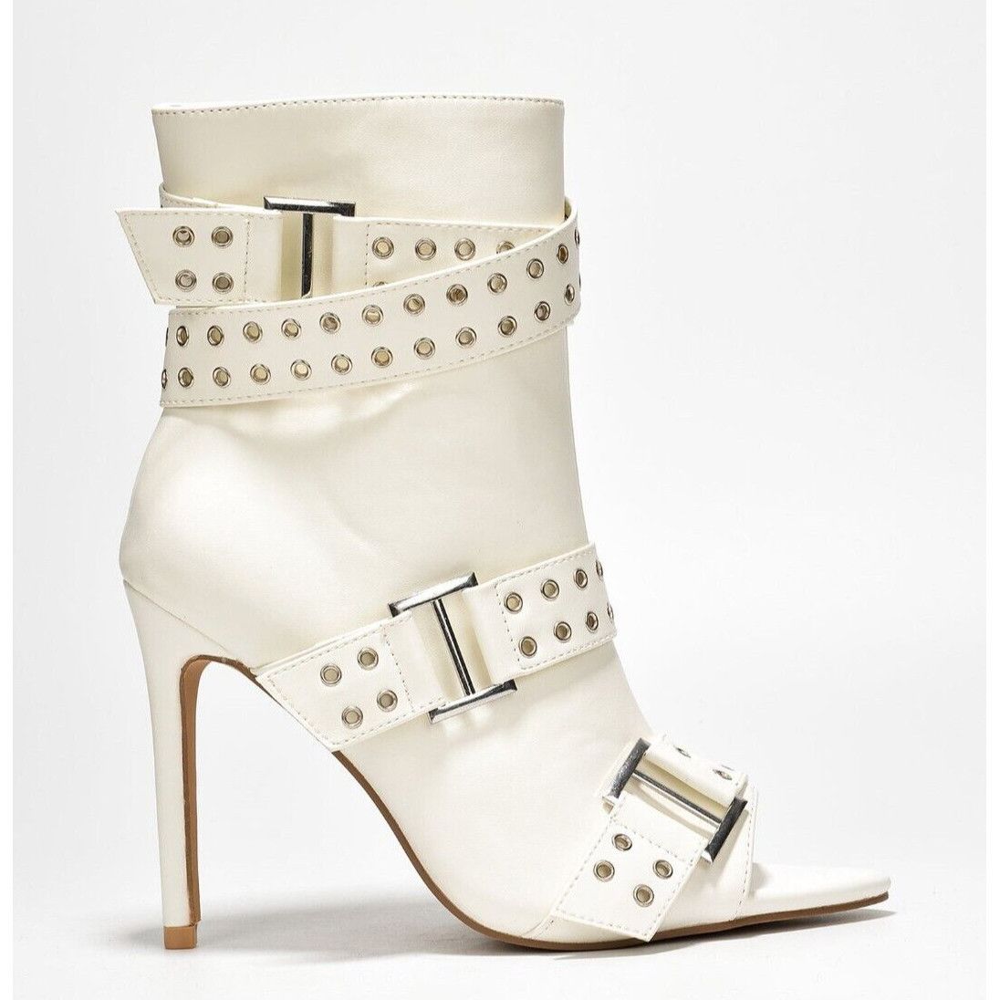 Other Slay Belt Strap Open Toe Ankle Boots Sexy Stiletto Heels Whi Size US 7.5 / IT 37.5 - 2 Thumbnail