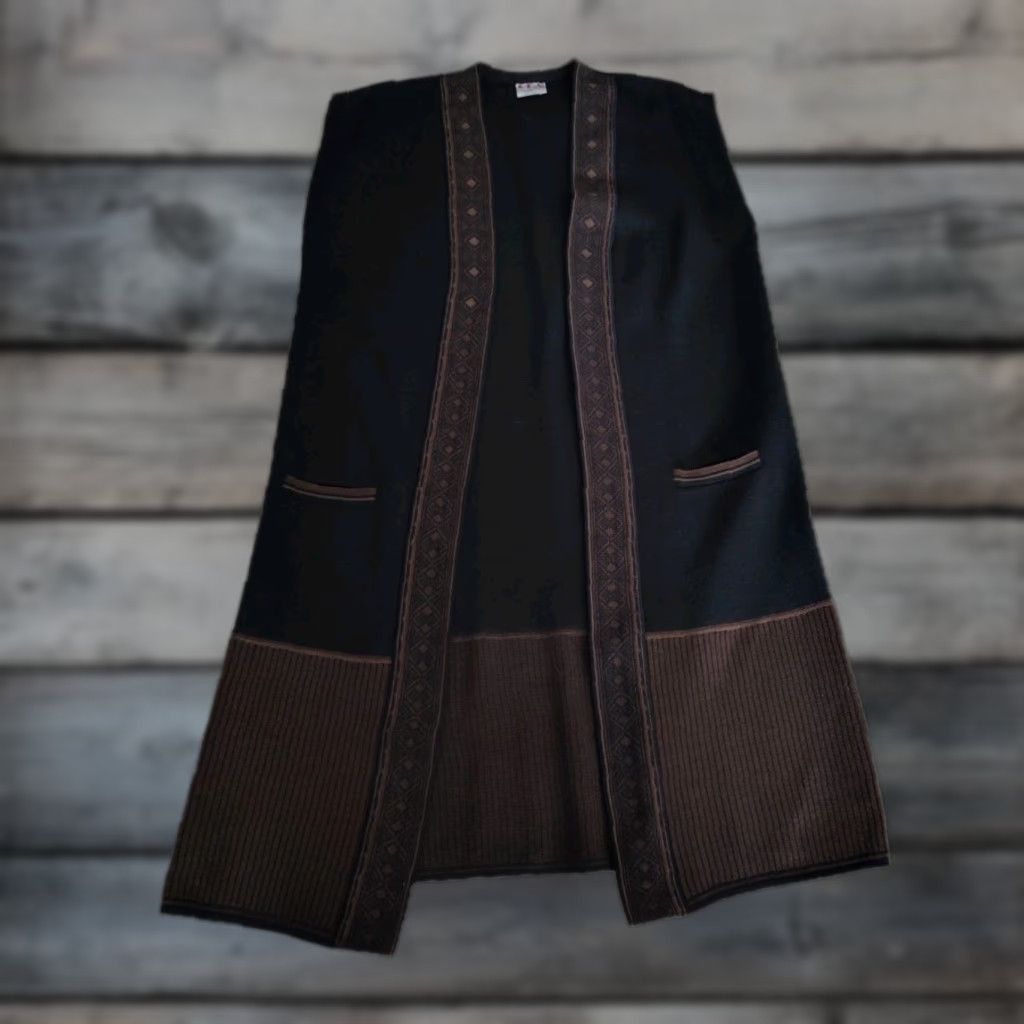 Dale Of Norway VINTAGE Oda of Norway Women’s Sleeveless Cardigan Knit Wool Geometric M Black Brown Norwegian Outdoor Casual Fall Winter Size M / US 6-8 / IT 42-44 - 1 Thumbnail