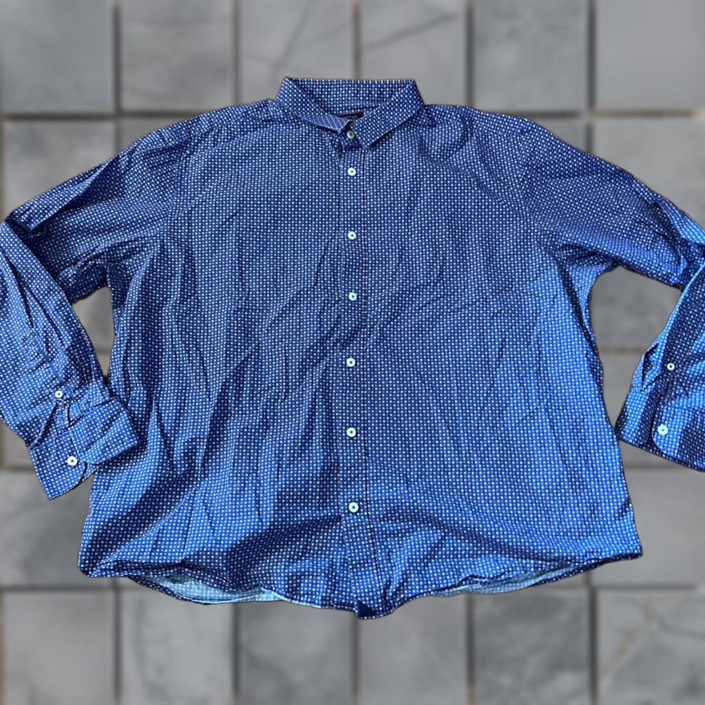UNTUCKit UNTUCKit Shirt Mens 3XL Blue All Over Print Button Up Long Sleeve Geometric Size US XXL / EU 58 / 5 - 1 Thumbnail