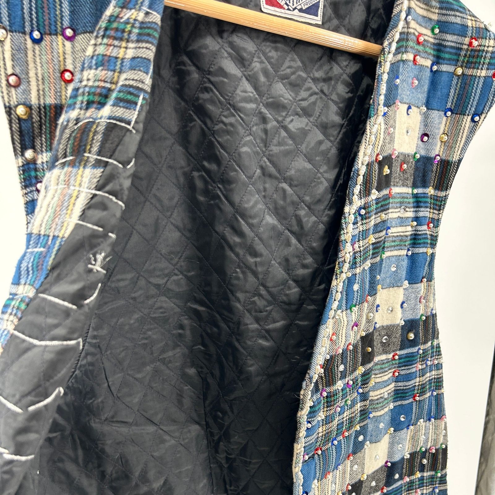 Vintage 90s South Central Blue Plaid Jewel Embellished Flannel Vest Size US L / EU 52-54 / 3 - 5 Thumbnail