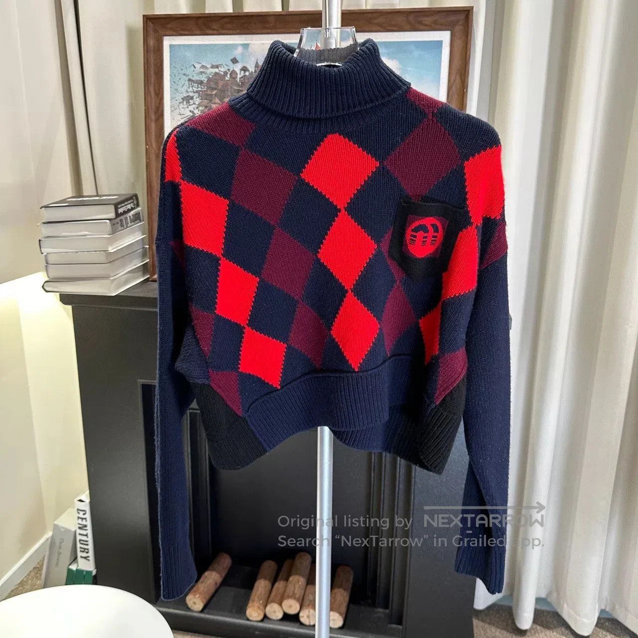 miu miu diamond patterned wool turtleneck sweater.