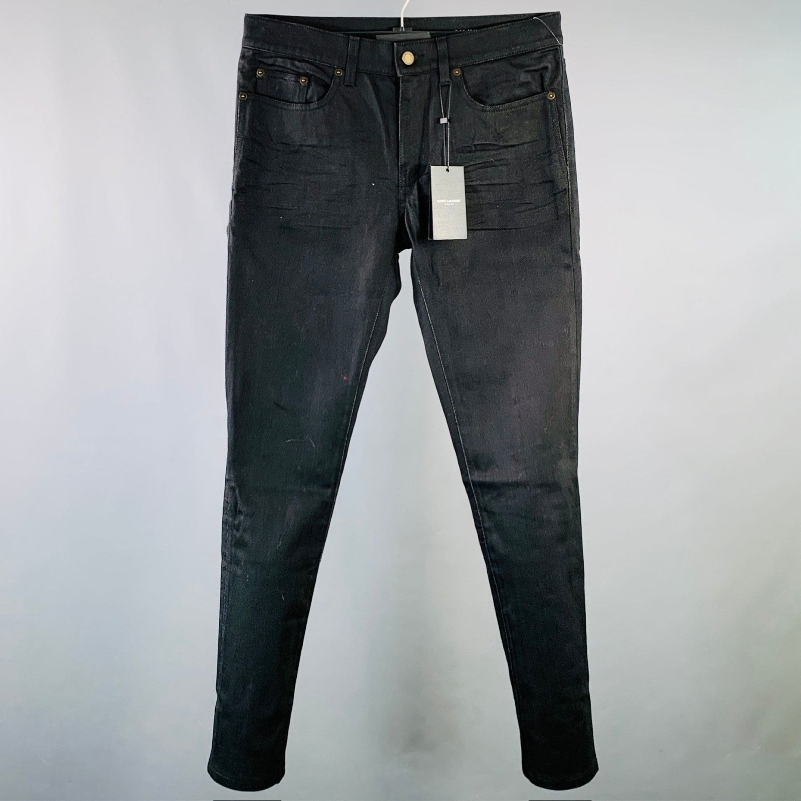 Saint Laurent Paris SAINT LAURENT Size 31 Black Denim Tapered Five Pockets Jeans Size US 31 - 1 Thumbnail