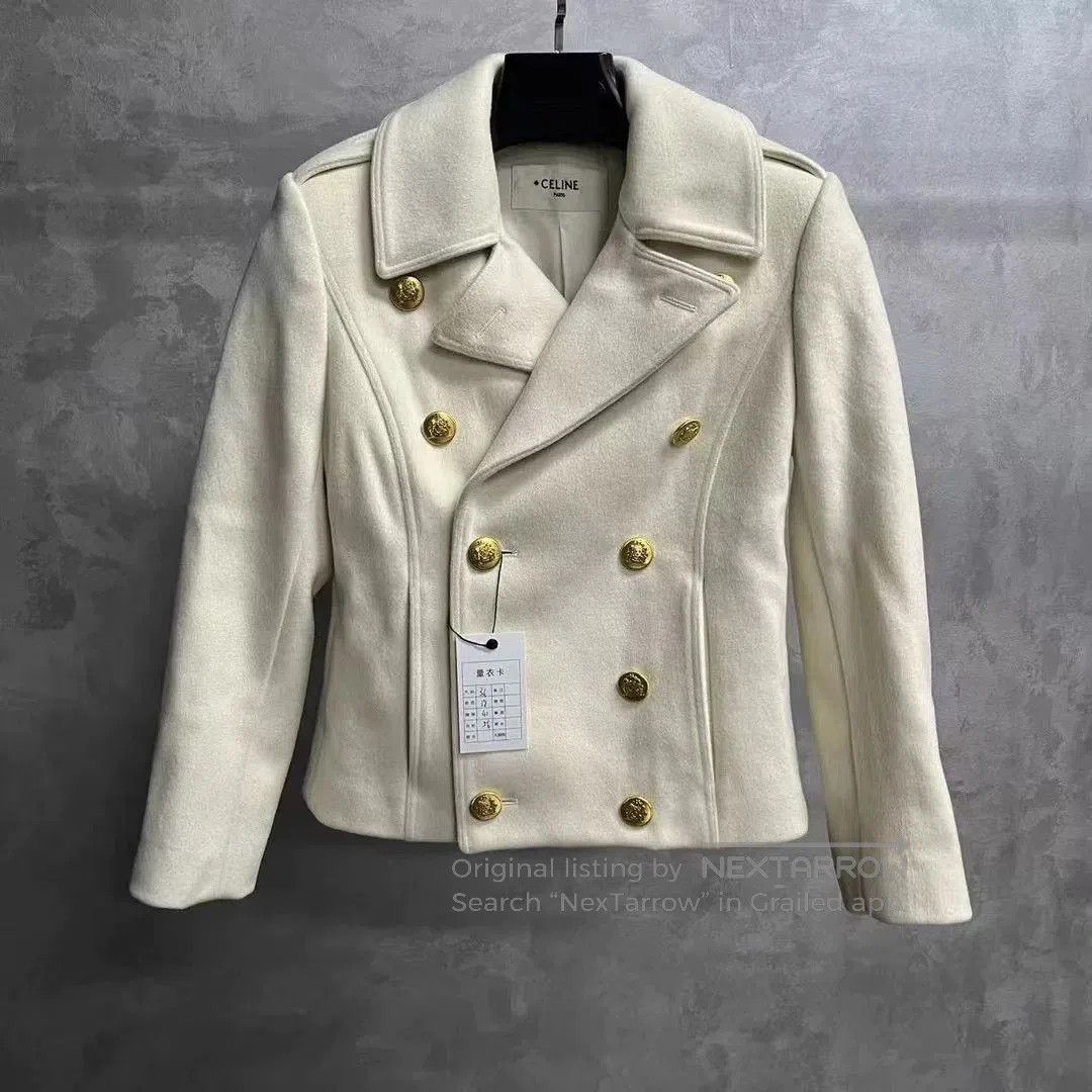 Celine Celine White Wool Lapel Double-Breasted Short Coat. Size XS / US 0-2 / IT 36-38 - 1 Thumbnail