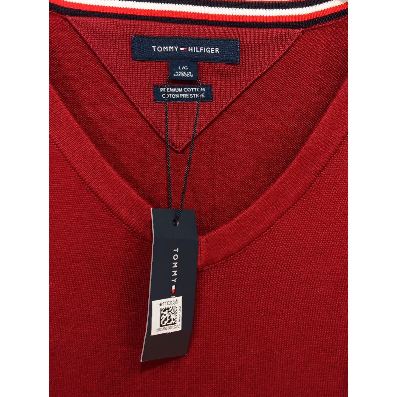 Tommy Hilfiger V-Neck Pullover Sweater NWT Tommy Hilfiger Men's Large Maroon Logo Long Sleeves Size US L / EU 52-54 / 3 - 4 Thumbnail