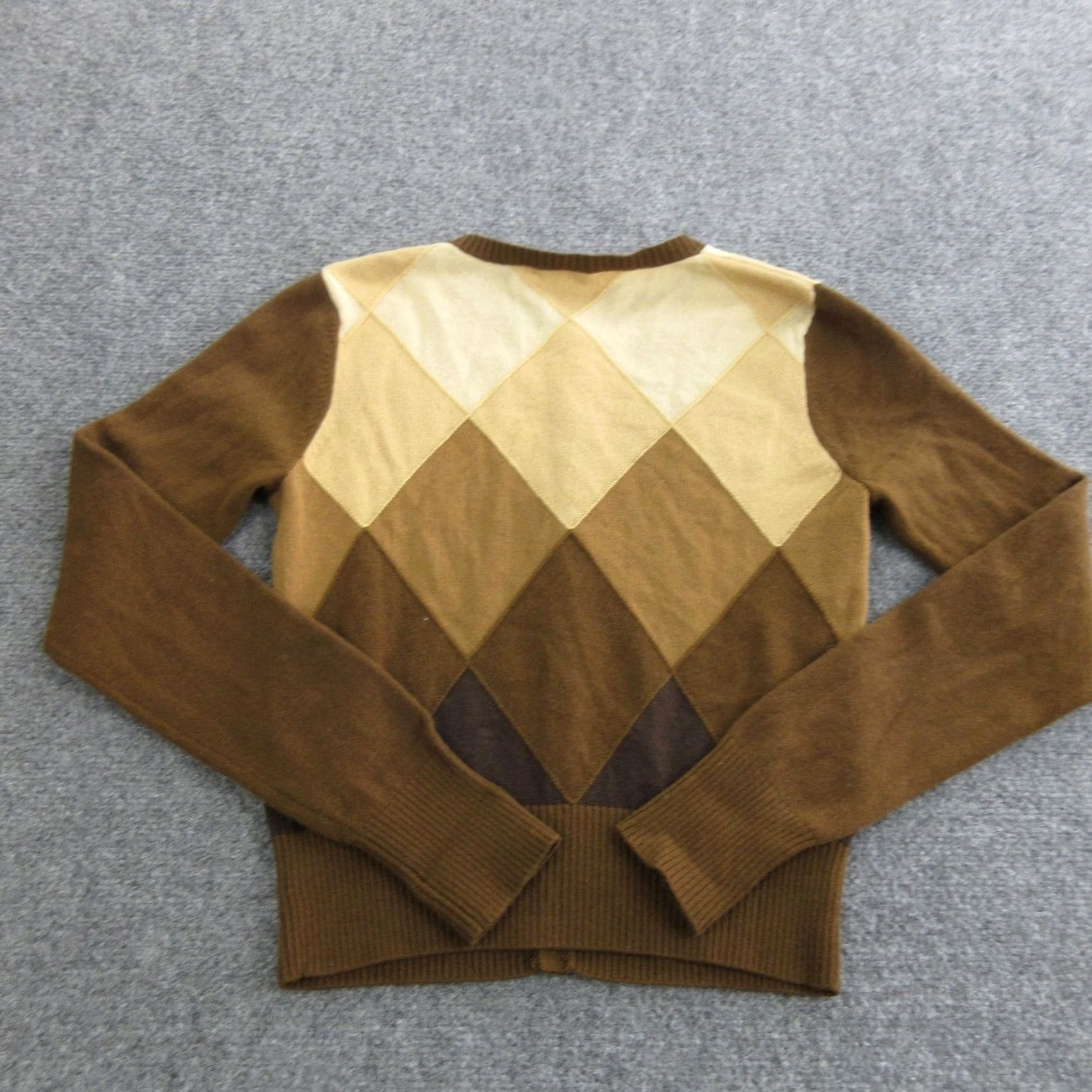 Vince Vince Cardigan Womens S Brown 100% Cashmere Crewneck Argyle Button Knit Lightweight Winter Casual Size S / US 4 / IT 40 - 6 Thumbnail