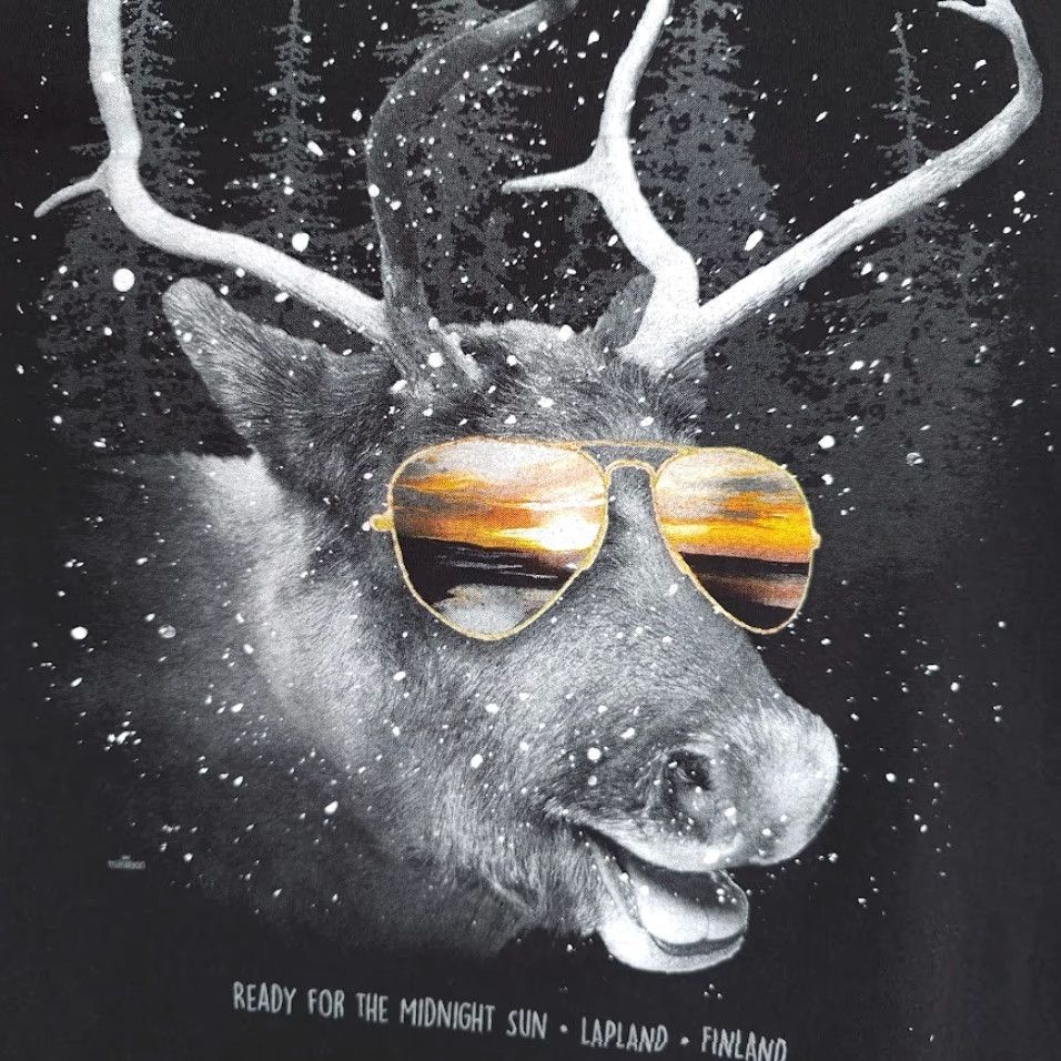 Fruit Of The Loom VINTAGE Lapland Finland T Shirt Mens Size Medium Black Midnight Sun Reindeer Size US M / EU 48-50 / 2 - 3 Thumbnail