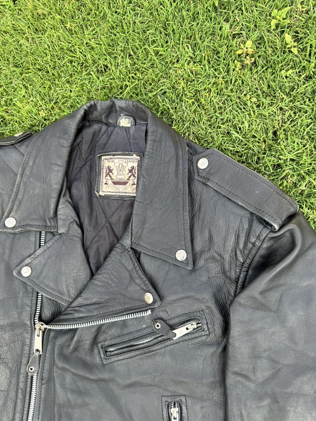 Vintage vintage distressed black BLL genuine cowhide leather biker Size US M / EU 48-50 / 2 - 7 Thumbnail