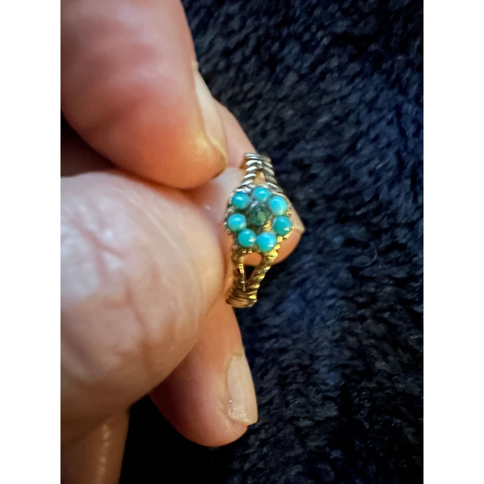 Other ANTIQUE VICTORIAN 14K TURQUOISE EMERALD FORGET ME NOT RING Size ONE SIZE - 5 Thumbnail
