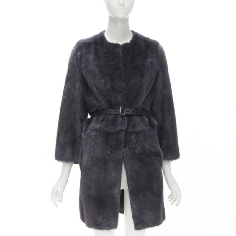 Fendi FENDI grey black fur leather 4-way reversible zip belted coat jacket IT38 Size XS / US 0-2 / IT 36-38 - 1 Thumbnail