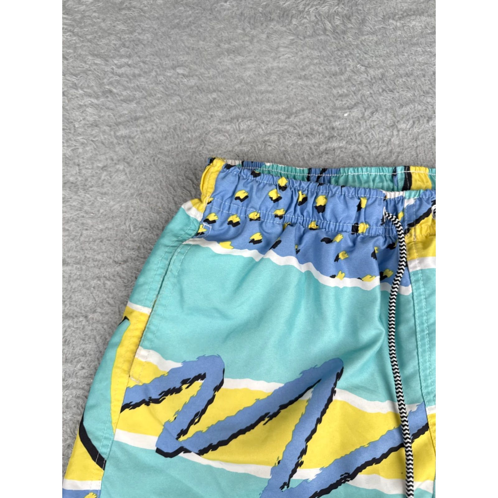 Vintage Boardies Shorts Womens Small Blue Yellow Lined Swim Run Beach Vacation 6" Size 32" / US 10 / IT 46 - 4 Thumbnail