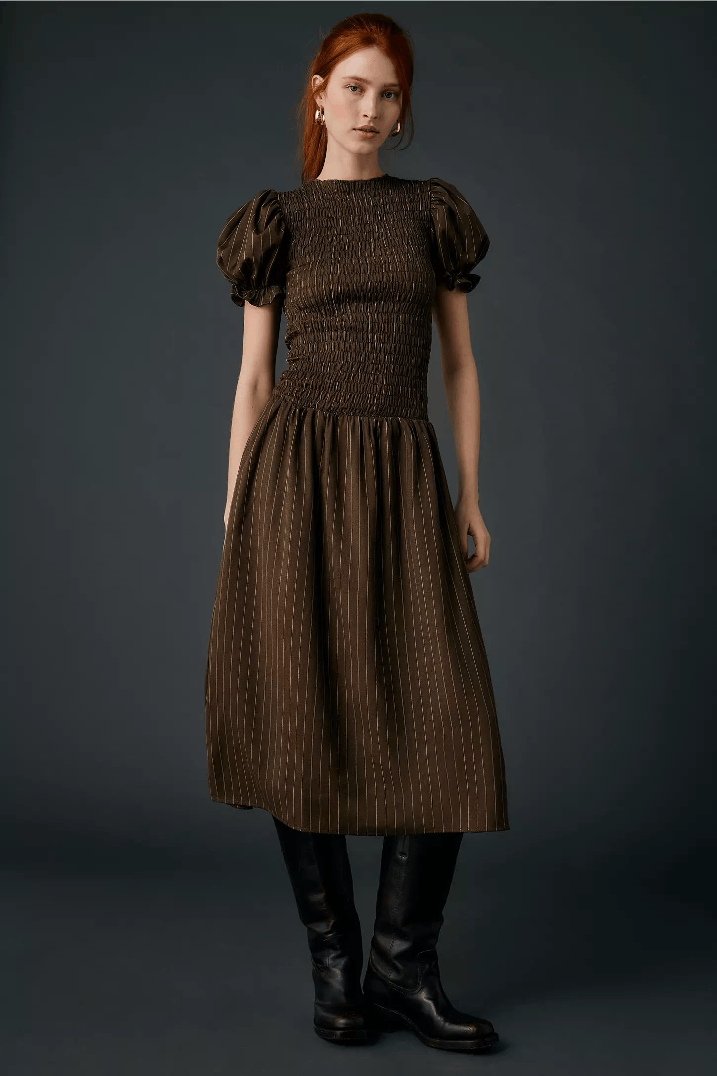 Other Daisy Street Brulée smocked midi dress chocolate espresso Size L / US 10 / IT 46 - 8 Thumbnail