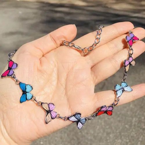 Japanese Brand Multicolor Enamel Butterflies Choker Necklace Kawii Cute Size ONE SIZE - 3 Thumbnail