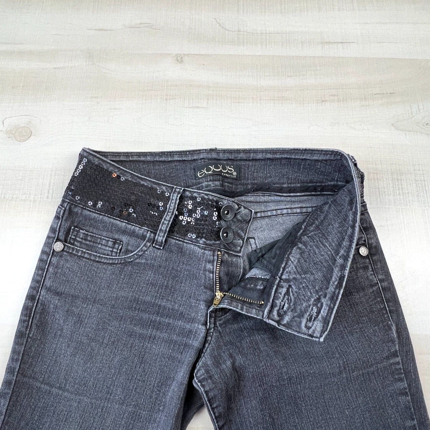 Vintage Equus Womens Black Sequin Low Rise Stretch Jeans Size 27 Size 27" / US 4 / IT 40 - 3 Thumbnail