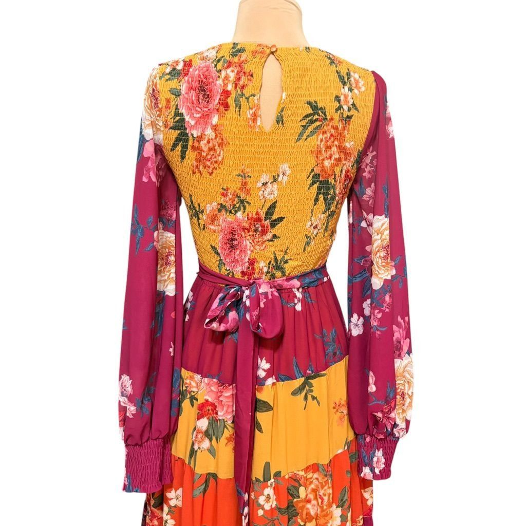 Other Floral Tiered Maxi Boho Dress Small Maroon Ochre Multi Peasa Size S / US 4 / IT 40 - 7 Thumbnail