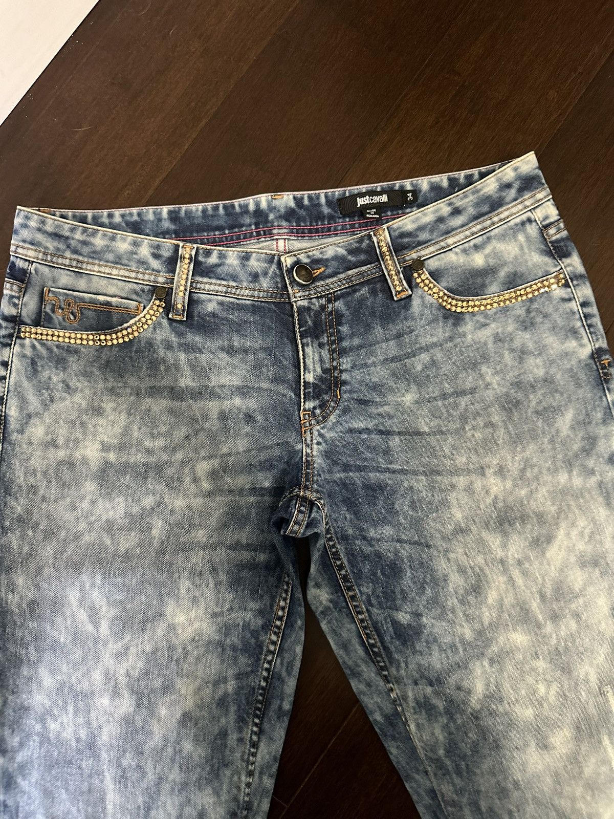 Just Cavalli Just Cavalli Women's Studded Embellished Blue Denim Jeans Size 24" / US 00 / IT 34 - 3 Thumbnail