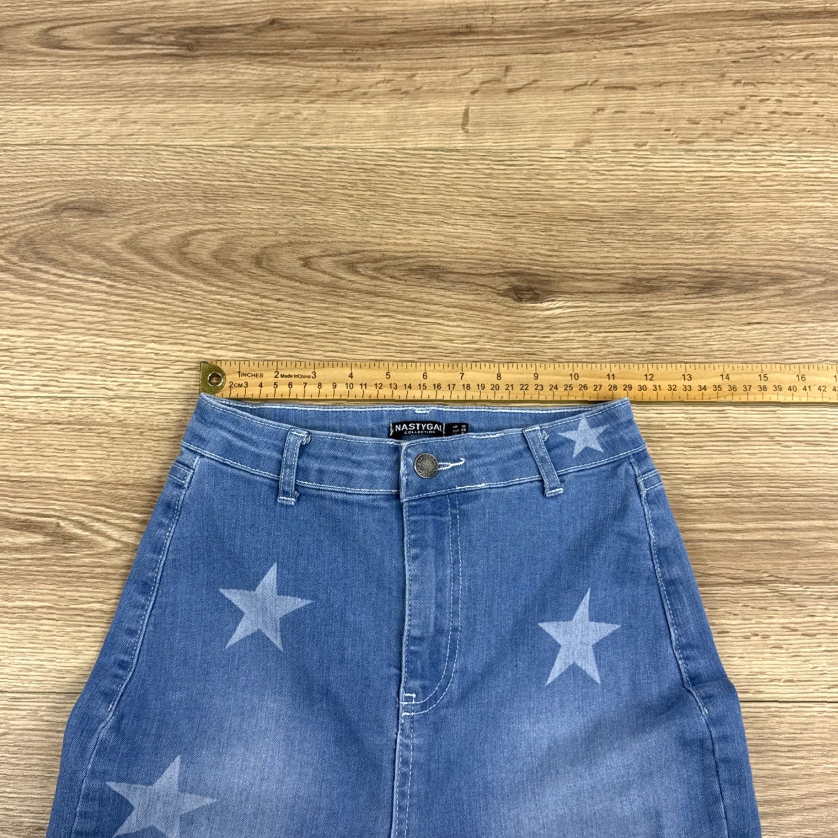Nasty Gal Nasty Gal High Rise Flare Jeans - Stretch Denim - Black - Starry Written in the Stars - Size 6 - Women’s Jeans Size 28" / US 6 / IT 42 - 5 Thumbnail
