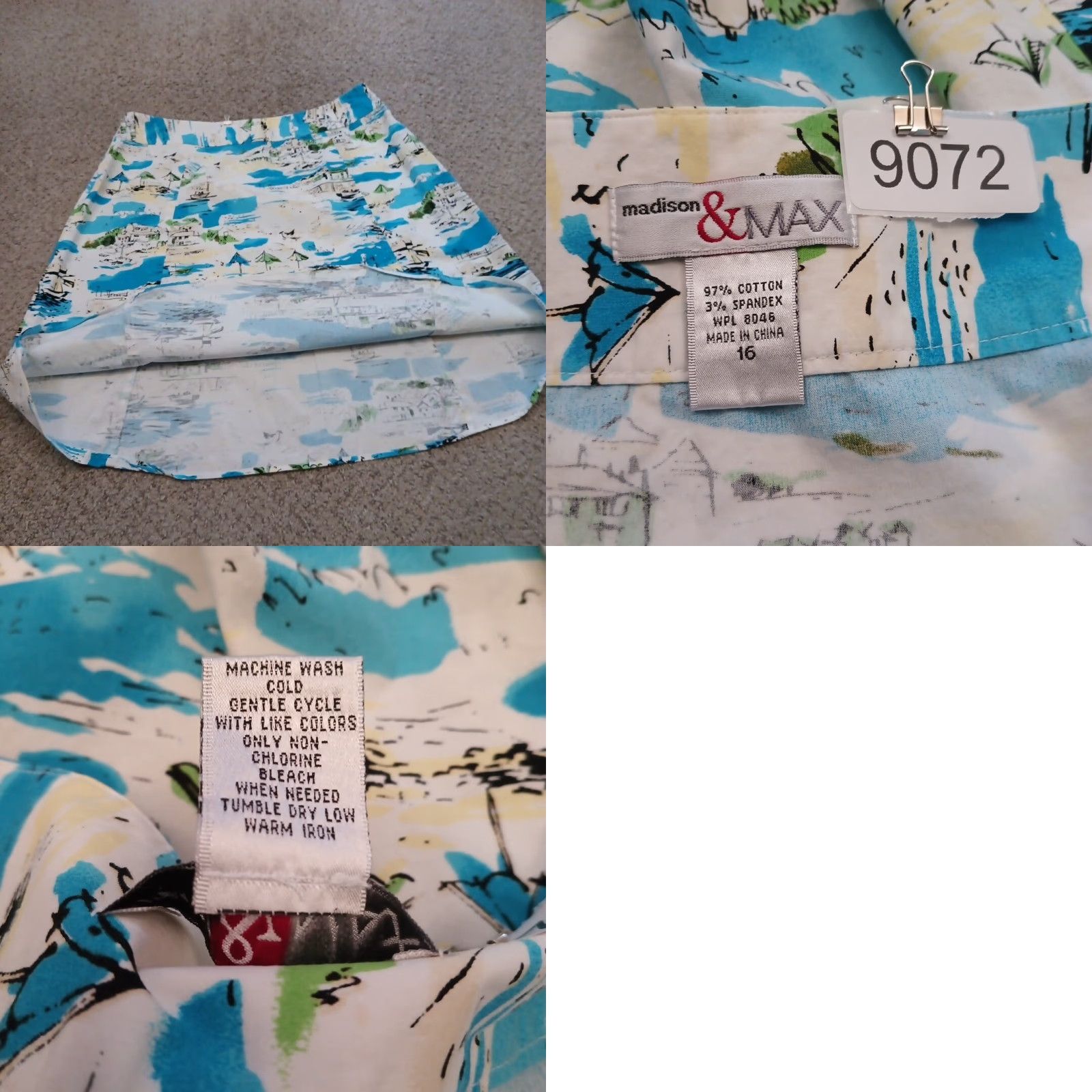 Madison Madison A-Line Skirt Women 16 Blue Knee Length Side Zip Cotton Blend Vintage No? Size 38" / US 16 / IT 52 - 8 Thumbnail