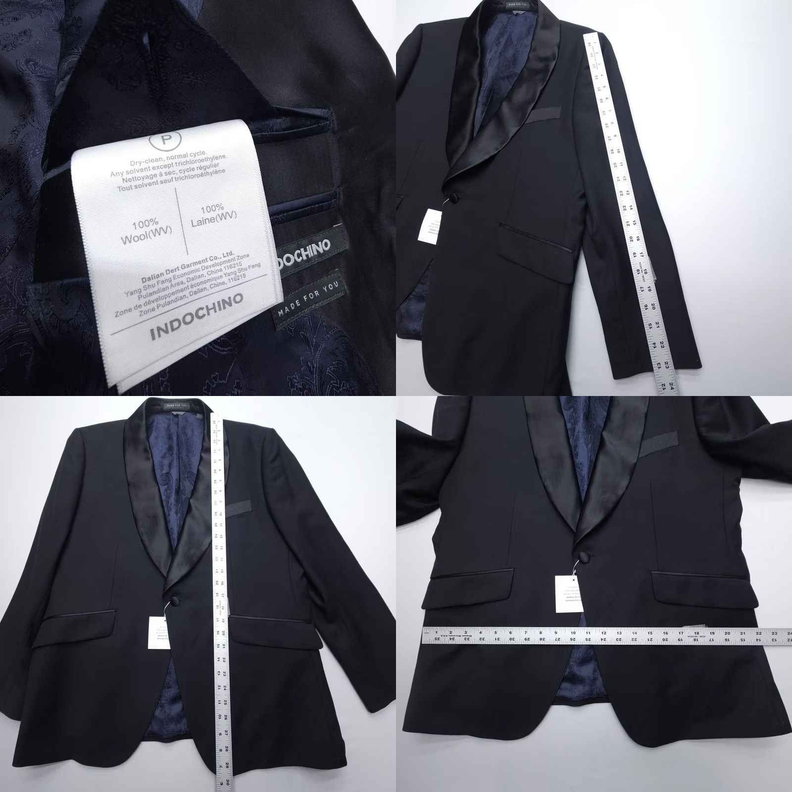 Vintage Indochino Tuxedo Jacket Mens Regular Wool Black Paisley Lined NWT 42 C Size 42R - 8 Thumbnail