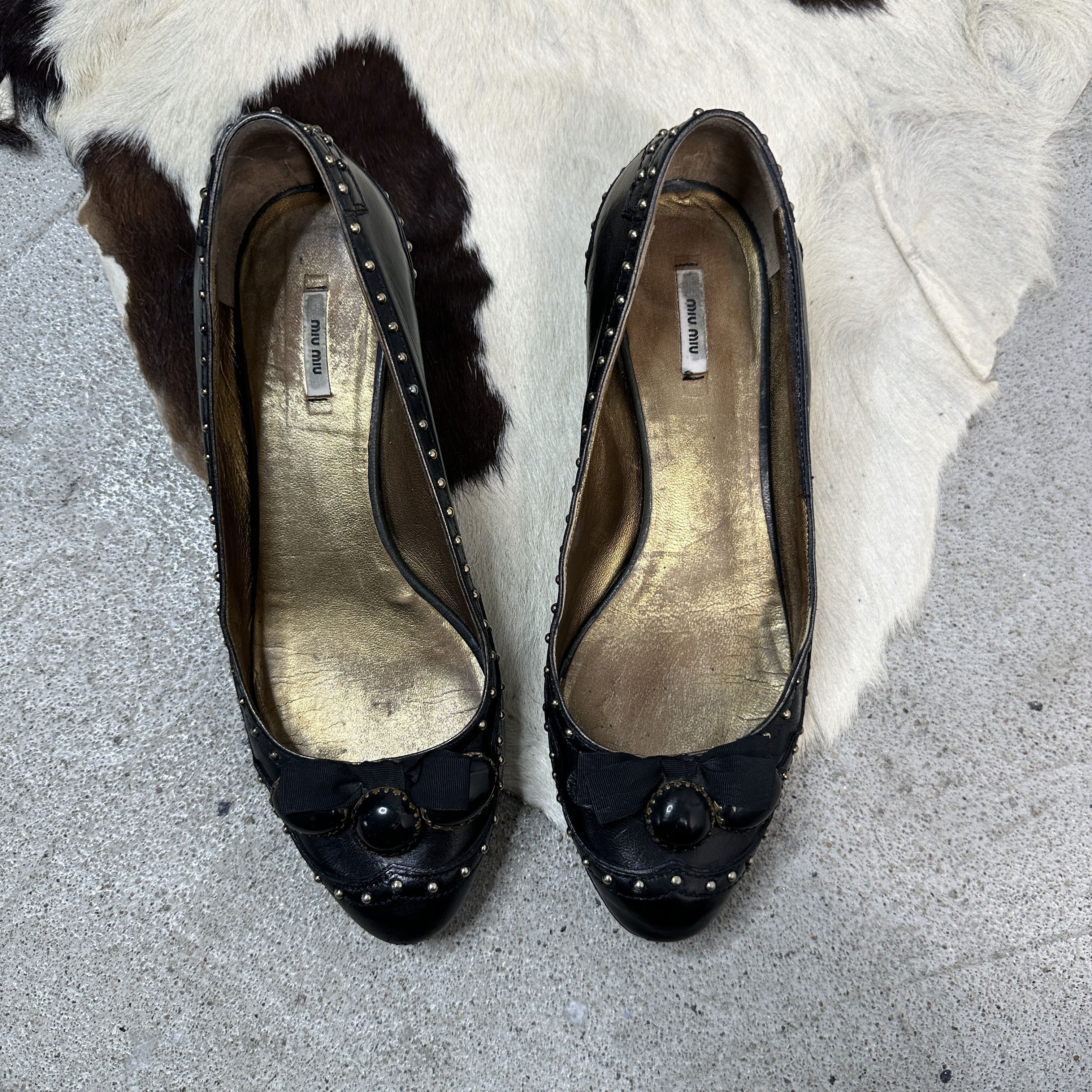 Miu Miu × Vintage Vintage Avant Garde Leather Miu Miu Studded 00s Heels Size US 5 / IT 35 - 2 Thumbnail