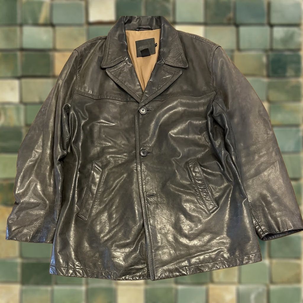J.Crew VINTAGE J. Crew Leather Jacket Large Black Button Up Missing Bottom Button Size US 33 - 1 Thumbnail