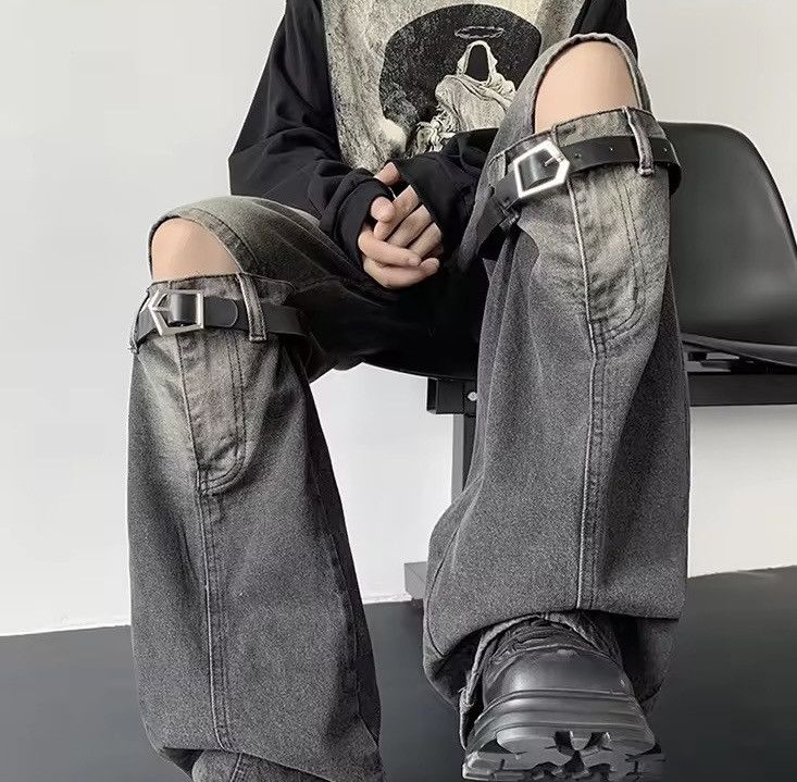 Japanese Brand Denim with Strap Buckle Details – Streetwear Utility Jeans Size US 29 - 3 Thumbnail