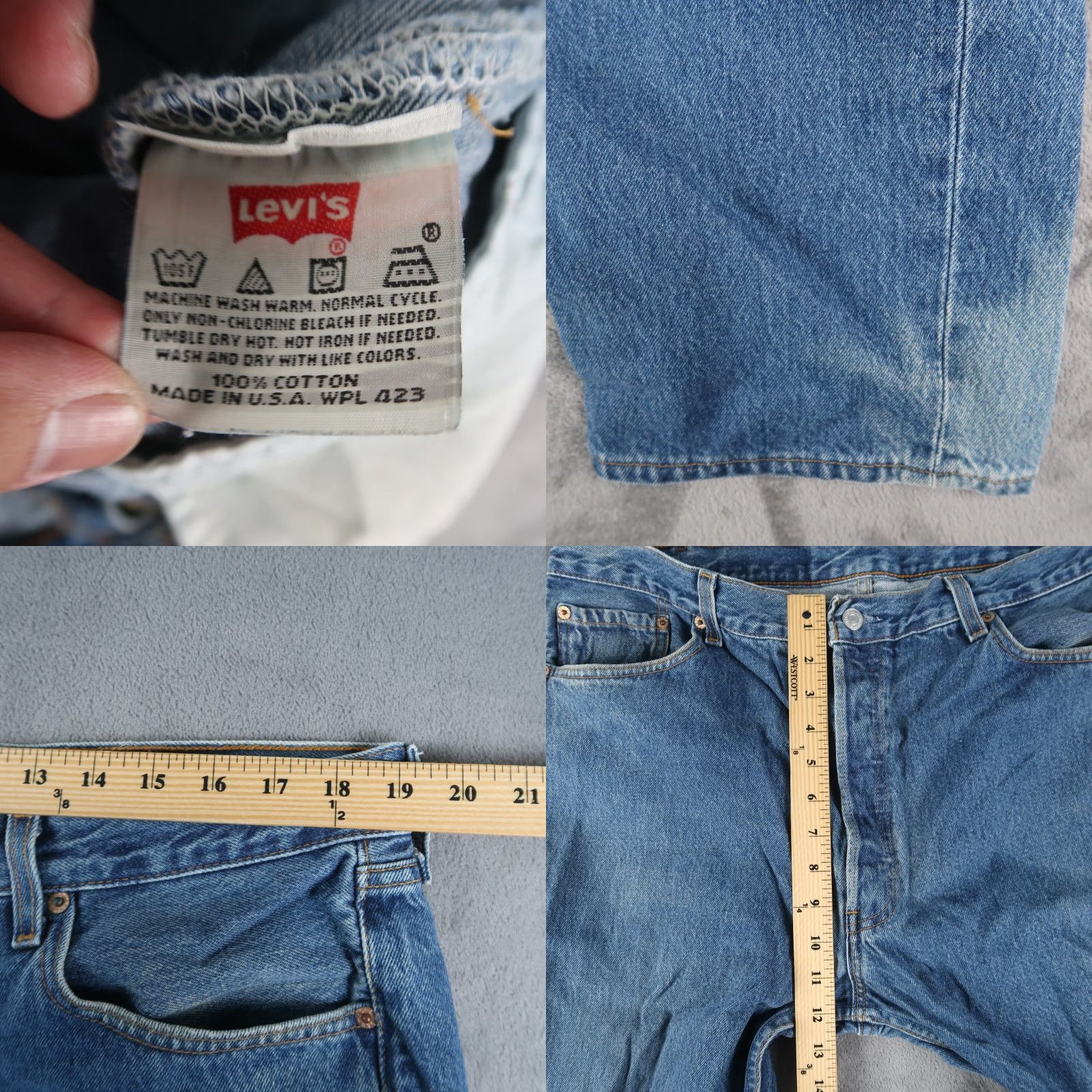 Levi's VINTAGE Levi's 501 Jeans Mens Blue 90s Denim Straight 5-Pocket USA Made Belt Loops 40x34 (38x33) Regular Fit Size US 40 / EU 56 - 8 Thumbnail