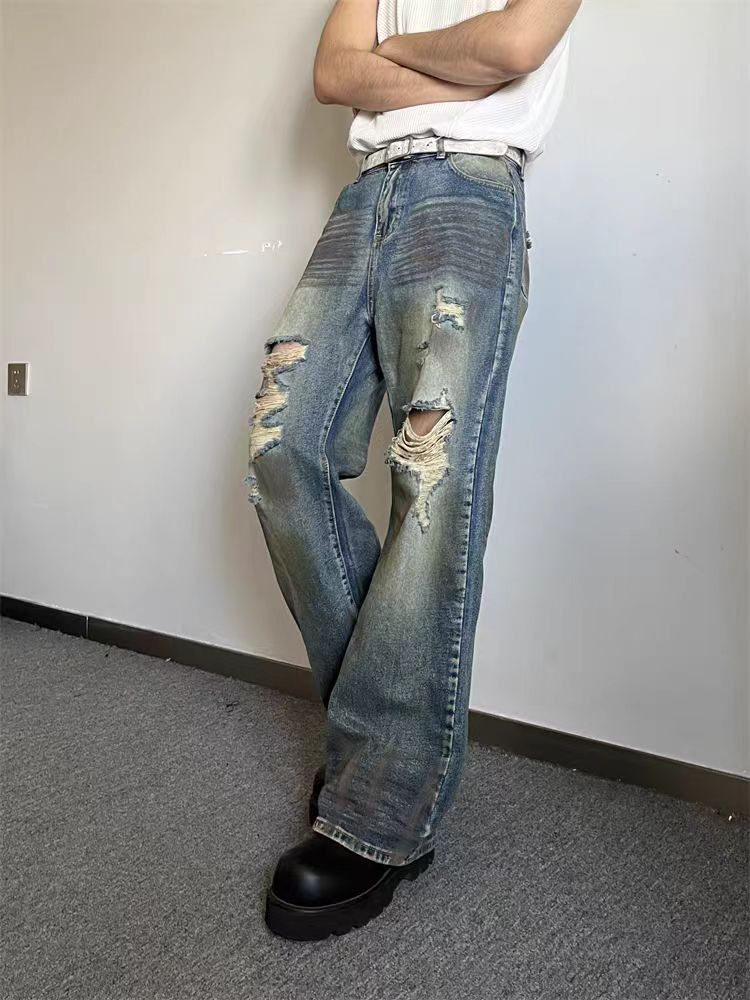 Japanese Brand × Jean Vintage Dirty Dye Hole Breaking Loose Wide Leg Street Jeans Size US 30 / EU 46 - 5 Thumbnail