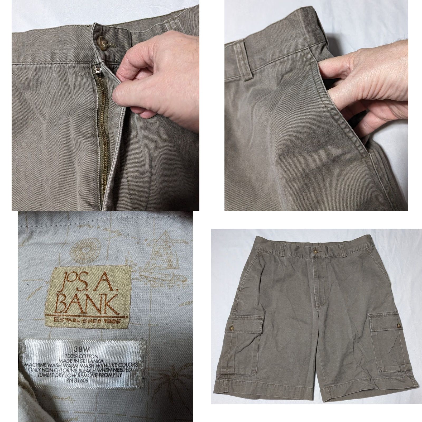 Jos. A. Bank JOS. A. BANK Men Cargo Shorts 10" 38 Taupe 100% Cotton Brown Regular Size Size US 38 / EU 54 - 8 Thumbnail