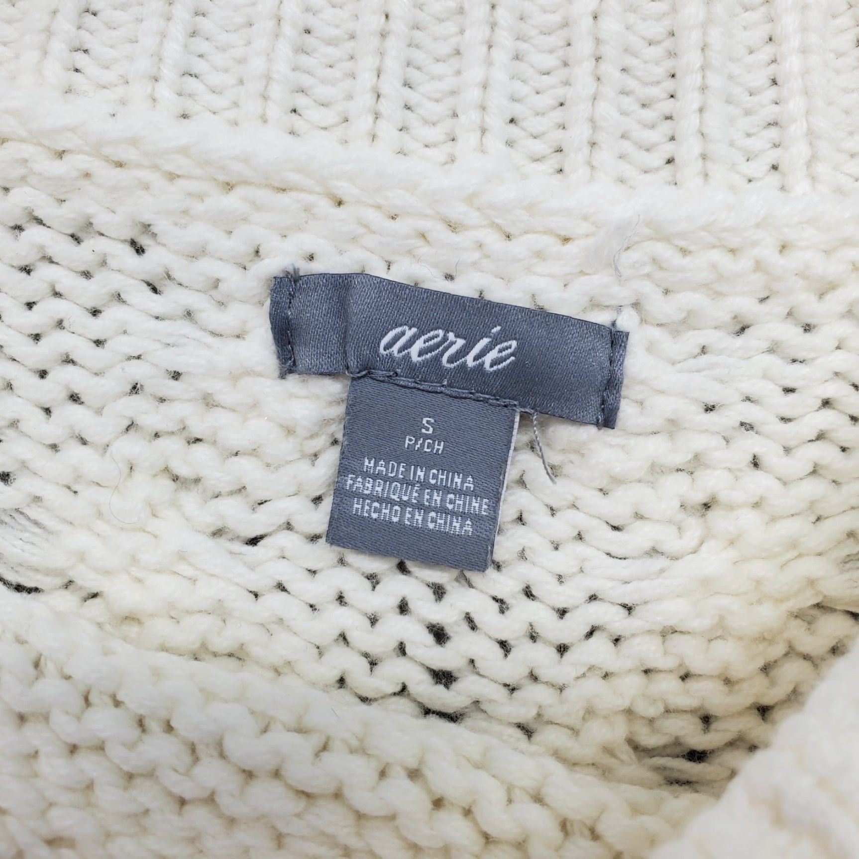 Aerie Sweater Women\'s S Tan Knit Cotton Cold Shoulder Sleeve Crew Neck Pullover