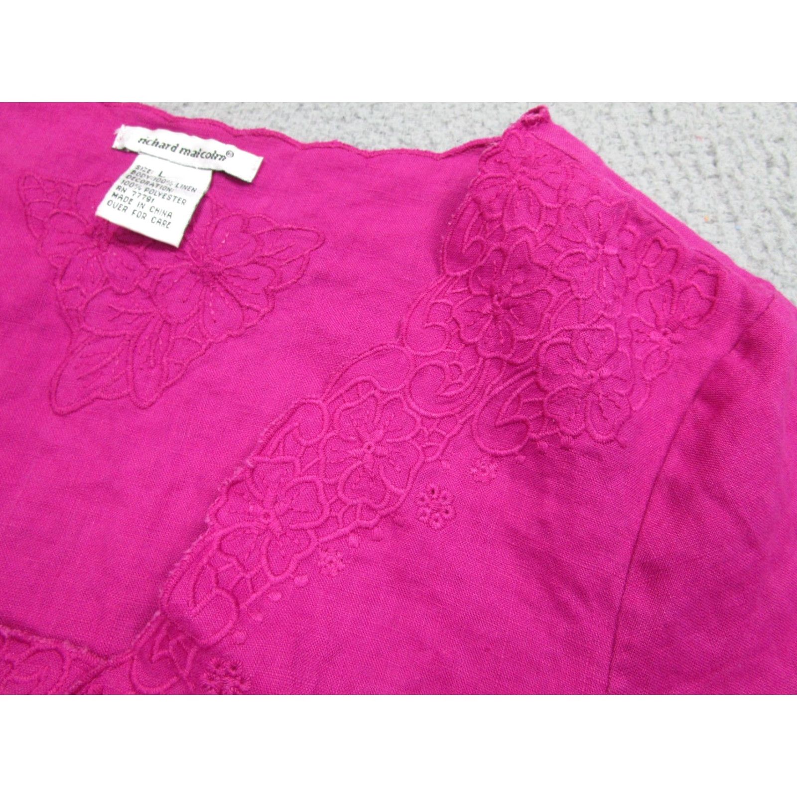 Vintage Richard Malcolm Blouse Womens L Pink Linen Embroidered V Neck Top Scallop Hem Size L / US 10 / IT 46 - 4 Thumbnail