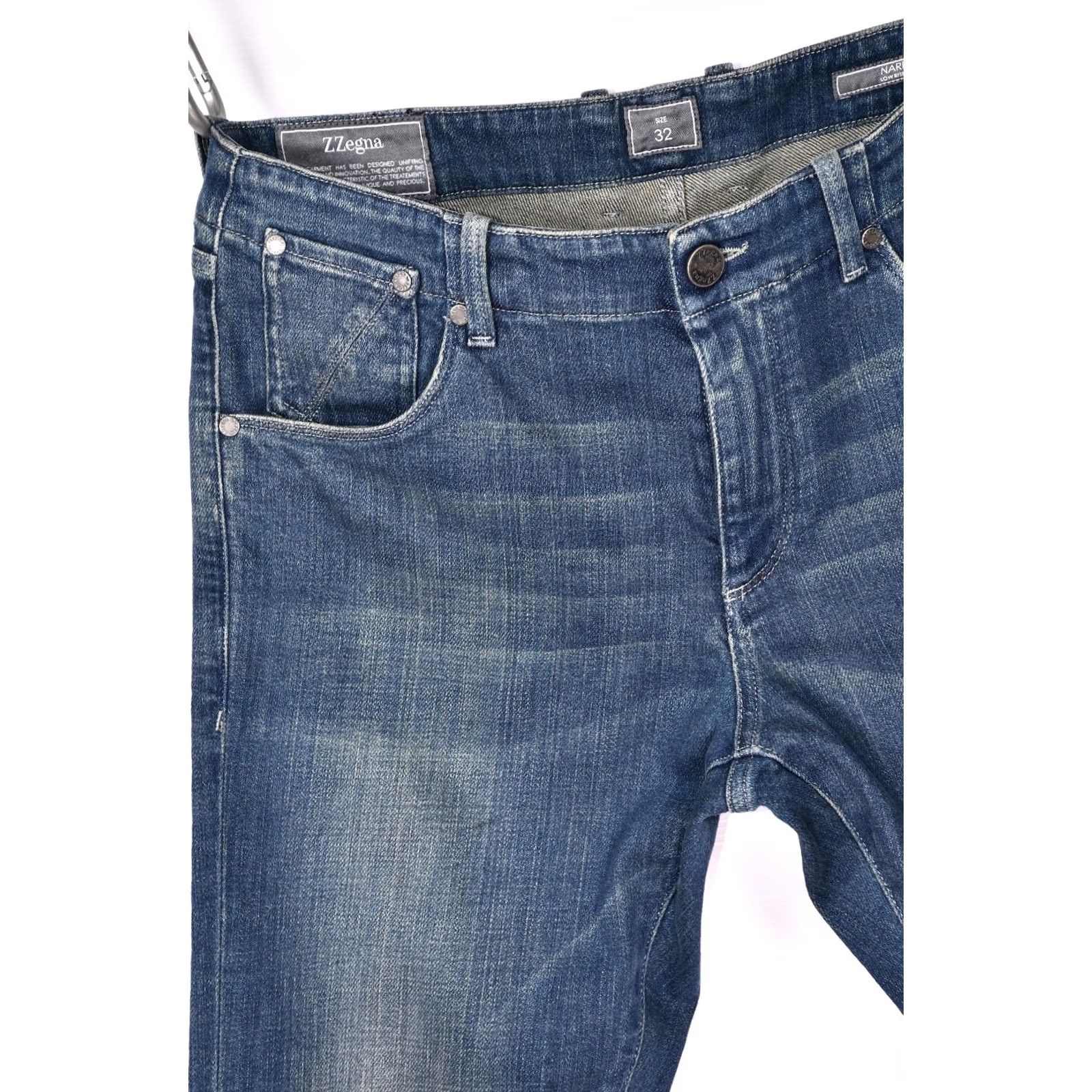 Z Zegna Z Zegna Jeans Narrow Fit Low Rise Men 32 Regular Blue Denim 98% Cotton 2% Elastane Plain Solid Vintage No 90s not applicable Size US 32 / EU 48 - 4 Thumbnail