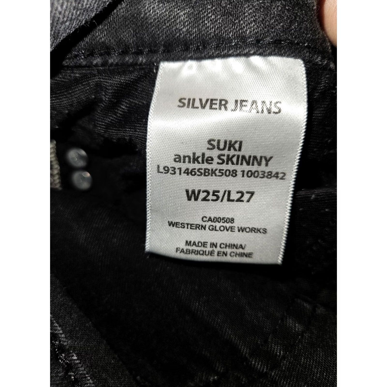 Silver Jeans Co. VINTAGE Silver Jeans Suki Ankle Skinny Jeans Womens 25x27 Black Stretch Preppy 90s City Size 42" / US 20 - 3 Thumbnail