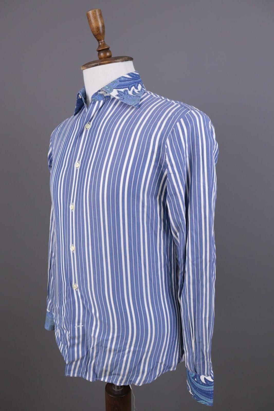 Eton Eton Blue White Striped 100% Cotton Collar Shirt Size 38 Size US M / EU 48-50 / 2 - 7 Thumbnail