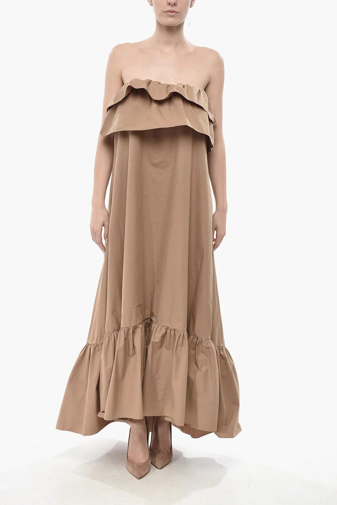 Saint Laurent Paris og1mm0326 Cotton Strapless Dress in Beige Size S / US 4 / IT 40 - 1 Thumbnail