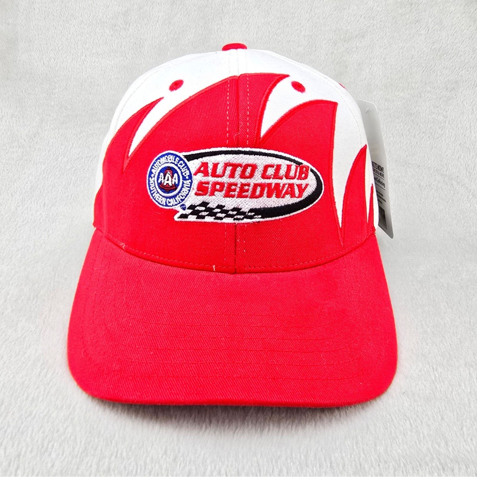 NASCAR Auto Club Speedway Sharktooth Hat Nascar White Red Vintage Size ONE SIZE - 1 Thumbnail