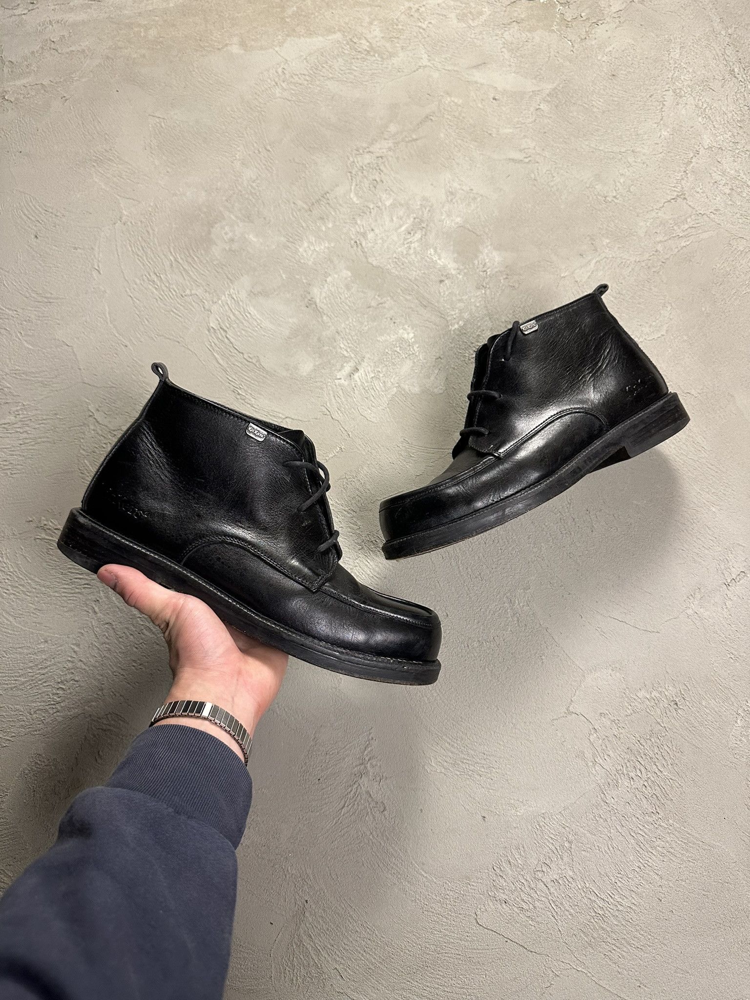 Kickers Chunky Leather Boots Shoes in Black, Men's (Size 10)