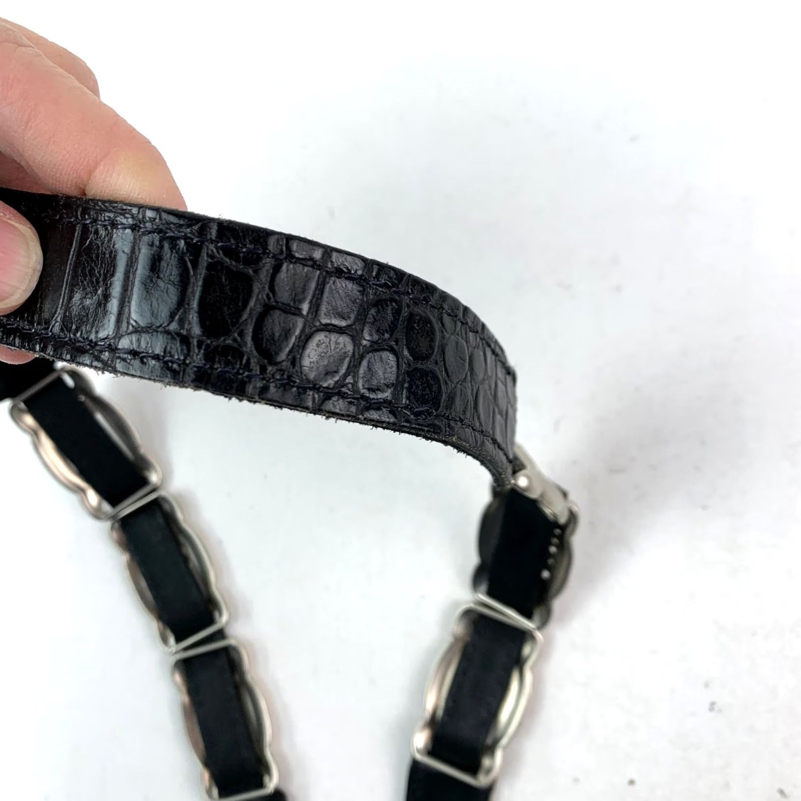 Brighton VINTAGE Brighton Black Croc Embossed Leather Belt Silver Animal Charms 33" Womens Belts Size ONE SIZE - 7 Thumbnail