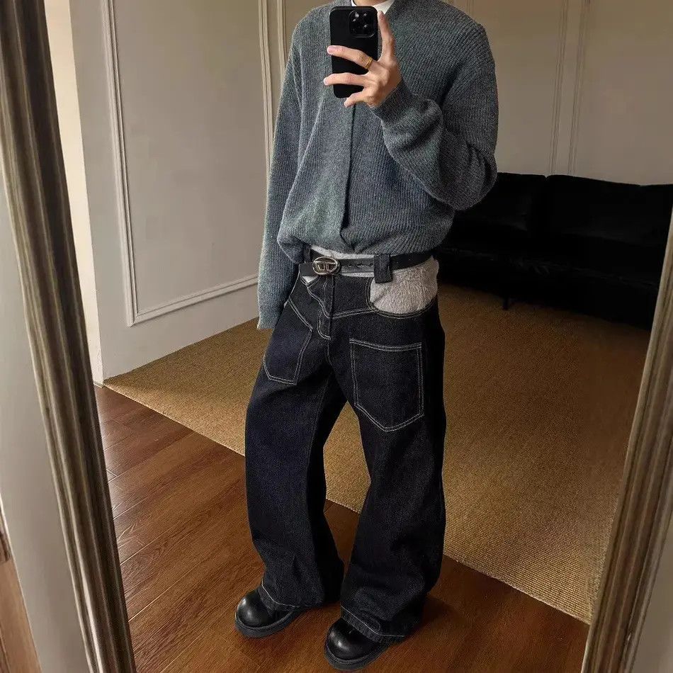 Japanese Brand Retro loose straight leg spliced jeans Size US 32 / EU 48 - 2 Thumbnail