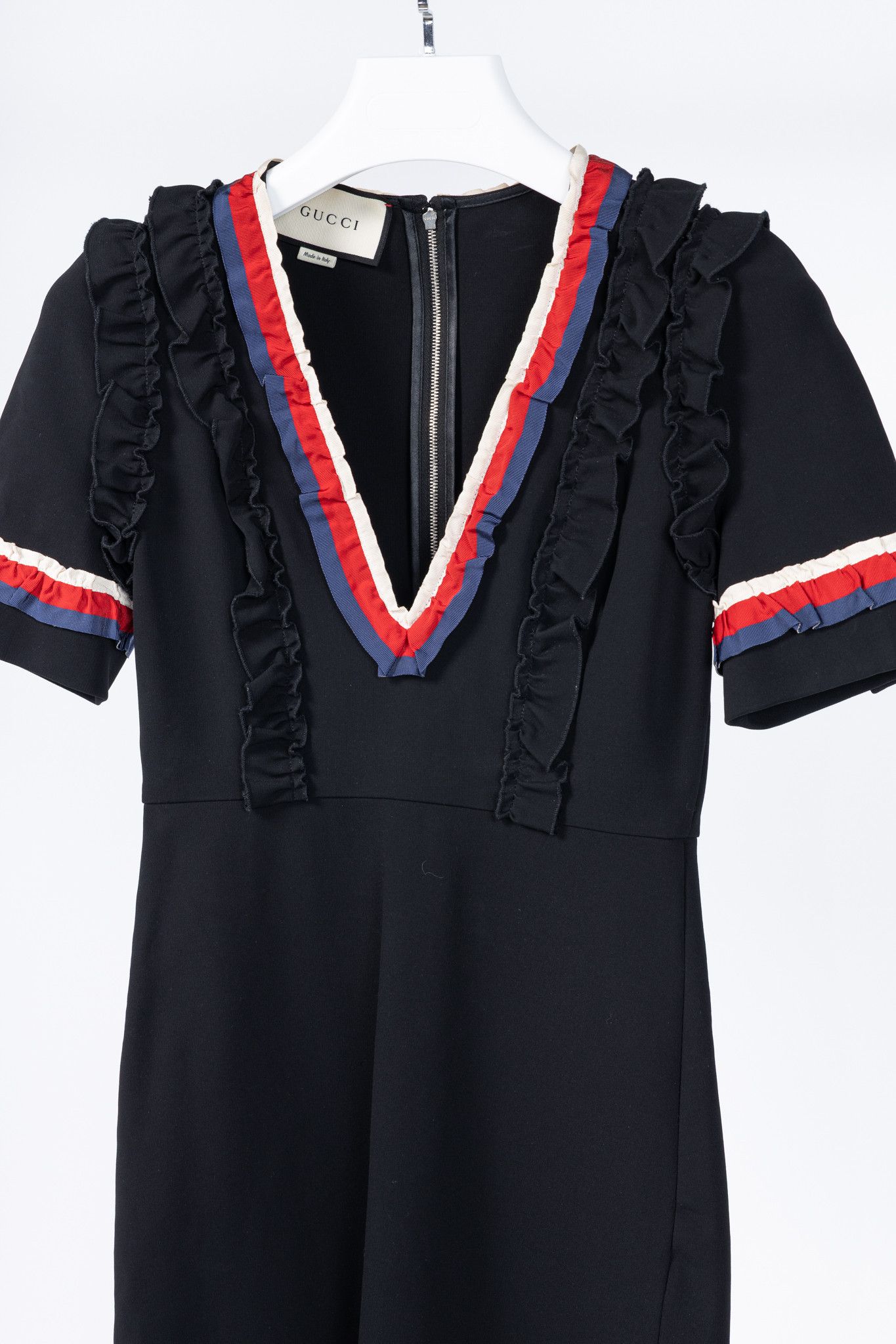 Gucci Gucci Black Sylvie-Web Ruffle-Detail Short Dress Size XS / US 0-2 / IT 36-38 - 3 Thumbnail