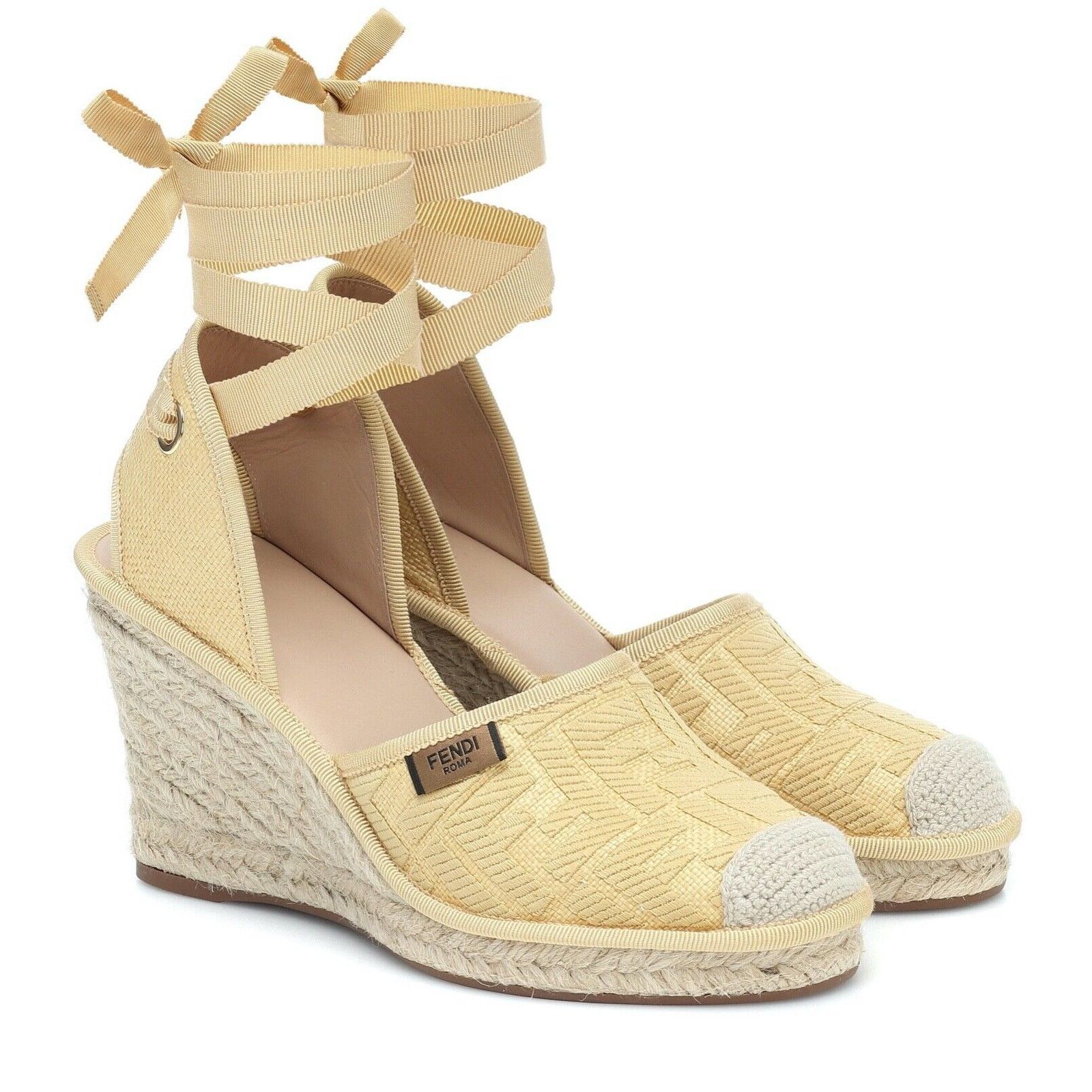 Fendi Roma FF Logo Ankle Strap Lace Up Sandal Wedge Heel 36.5 Size US 6.5 / IT 36.5 - 2 Thumbnail