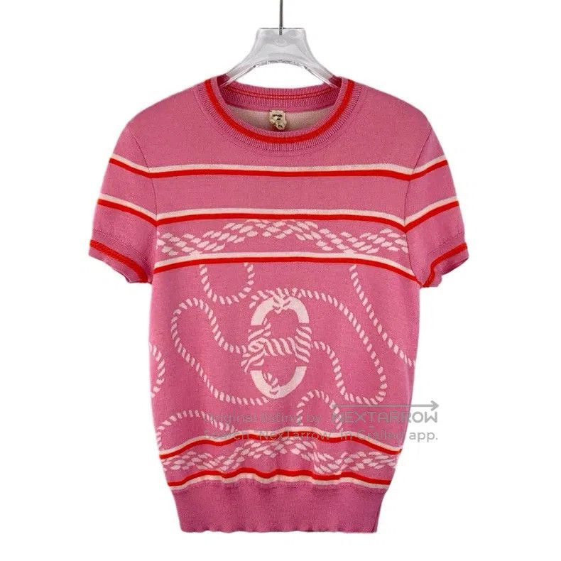 Hermes Hermes 23 Pink Striped Lock Cashmere Round Neck Short Slee Size XS / US 0-2 / IT 36-38 - 1 Thumbnail
