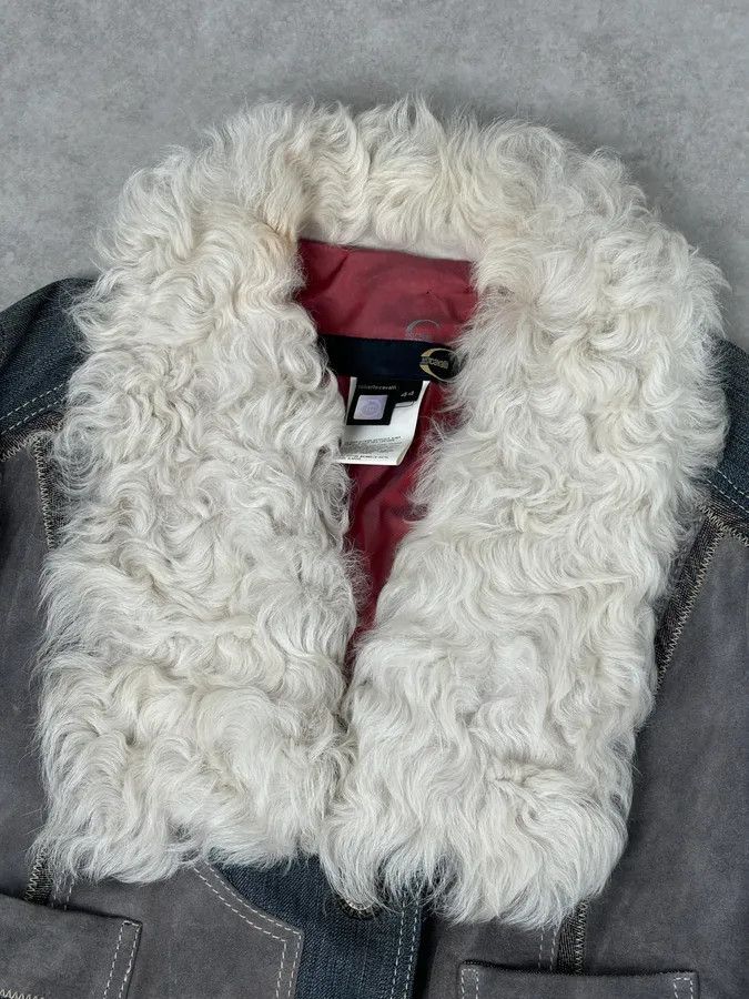 Just Cavalli AW2005 Cavalli Mongolian Fur Grey Leather & Blue Denim Jacket Size M / US 6-8 / IT 42-44 - 5 Thumbnail