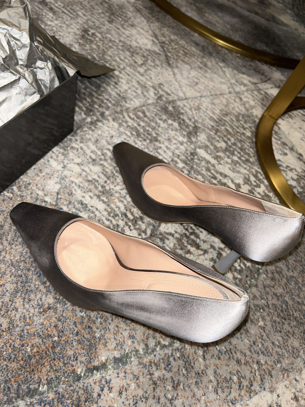 image of Alberta Ferretti Satin Pump Flared Heel Shoes in Grey, Women's (Size 10)