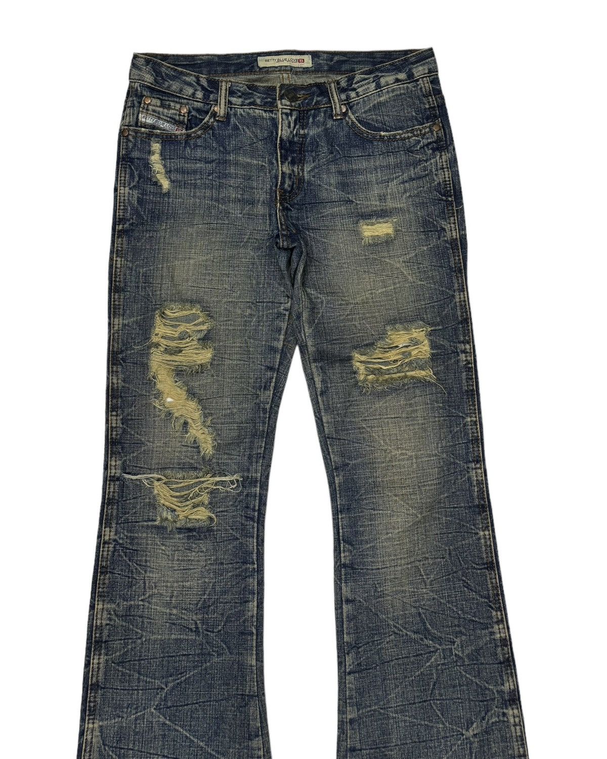 If Six Was Nine ❤️‍🔥THRASHED RIPPED RUSTY FLARED DENIM JEANS DIESEL STYLE Size US 32 / EU 48 - 7 Thumbnail
