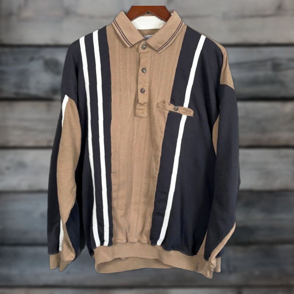 Vintage VINTAGE LD Sport Polo Shirt Striped Long Sleeve Knit Adult XL Brown Black LD Sport Mens Polo Shirt 90s 80s Hipster Retro Shirts Size US XL / EU 56 / 4 - 1 Thumbnail