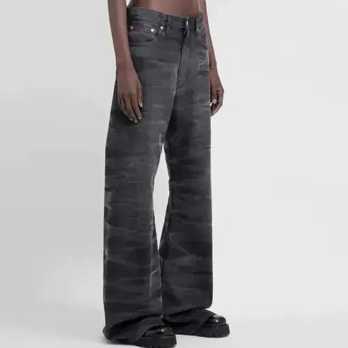 Jean Washed Wave Patterned Micro Flared Jeans Men Size US 31 - 2 Thumbnail