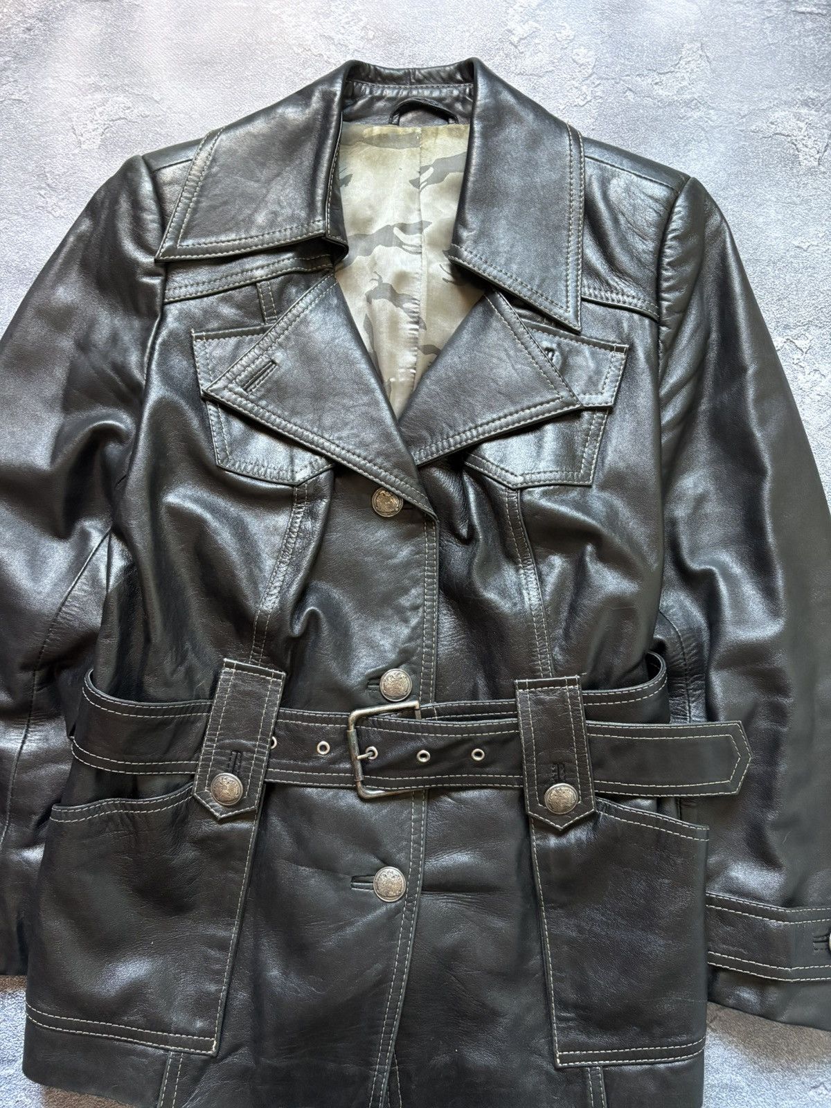 Miss Sixty Crazy Vintage 00s MISS SIXTY Y2K Belted Leather Jacket Size XL / US 12-14 / IT 48-50 - 4 Thumbnail