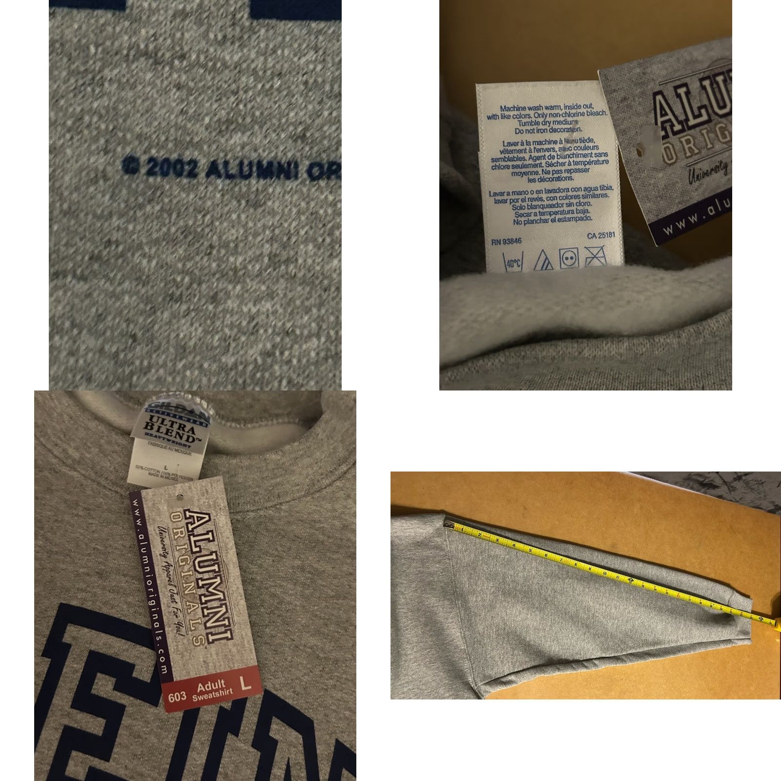 Gildan VINTAGE Gildan Sweatshirt University Klein Pullover Gray Adult Large Crew Neck Long Sleeve Graphic Print NWT Dead Stock 2002 Unisex Mens Womens Size US L / EU 52-54 / 3 - 8 Thumbnail